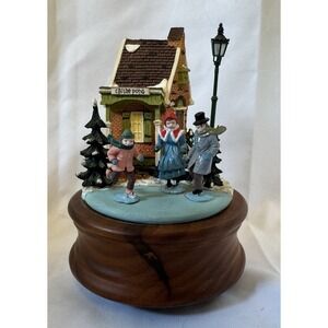 Retired Vtg. Department 56 Heritage Village Music Box Skaters on Childe Pond